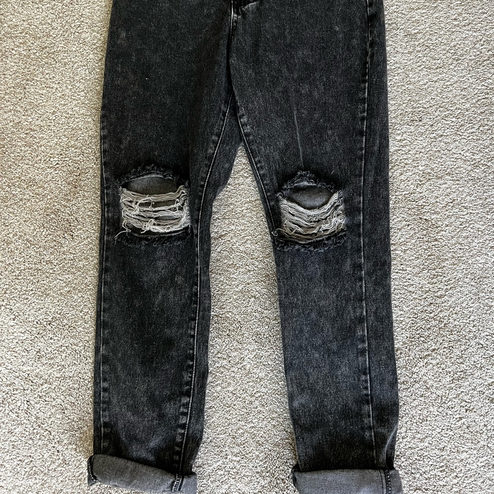 Womens Pacsun High Waisted Ditressed Black Ripped Mom Jeans
